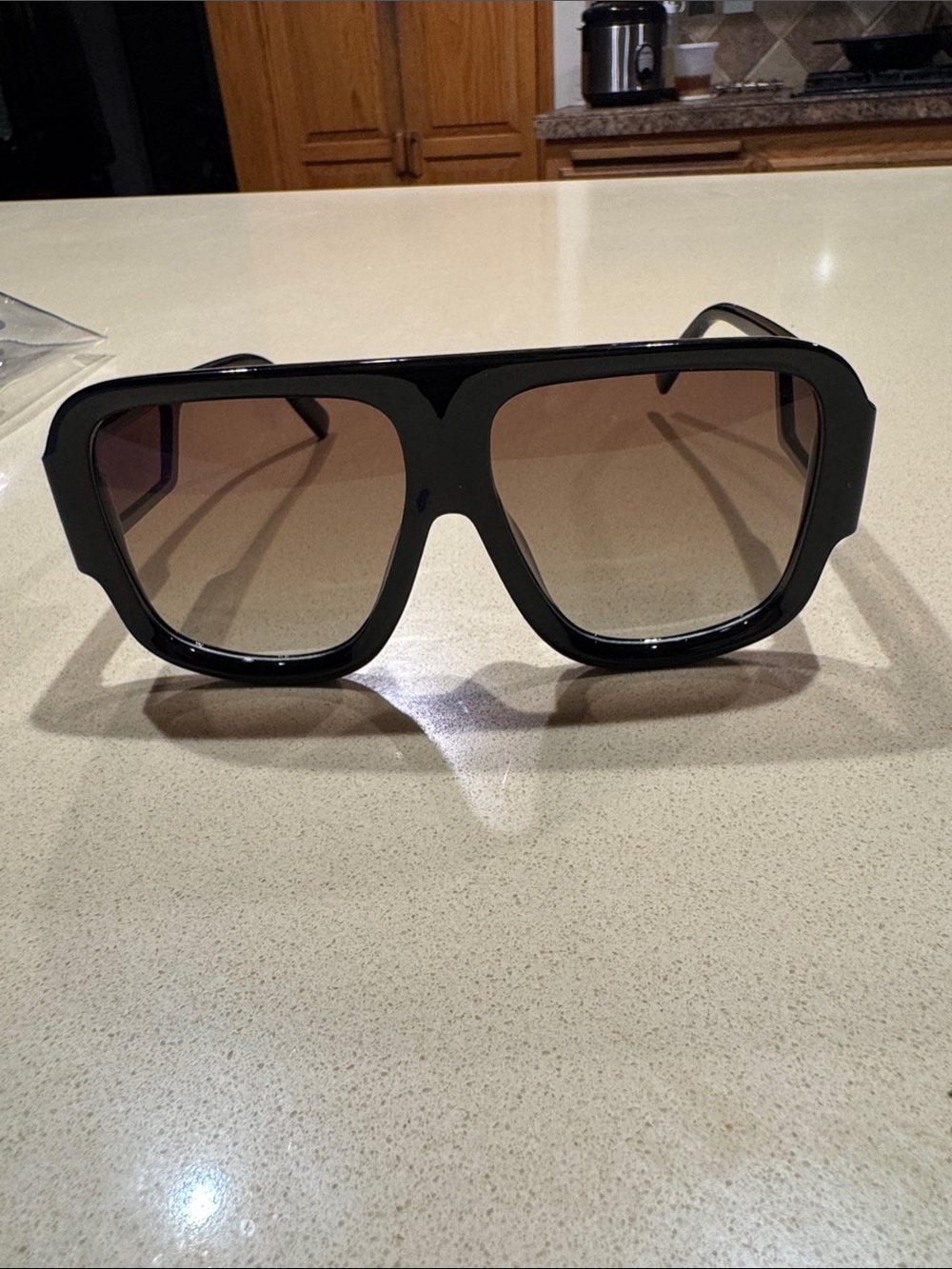 Black Oversized Shield Sunglasses with Brown Gradient Lenses